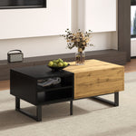 Coffee Table with Color Block, Compartments, Drawers, Metal Legs