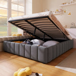 Upholstered Bed with Hydraulic Storage and No Headboard, 140x200cm, Grey Linen