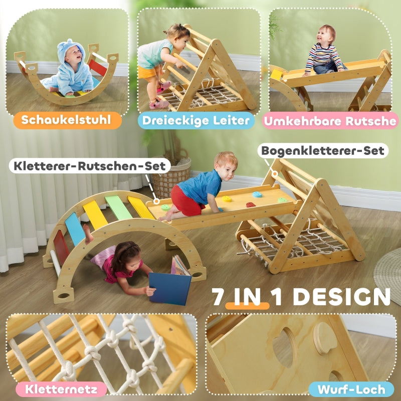 7 in 1 Indoor Climbing Triangle with Slide and Arch, Multicoloured