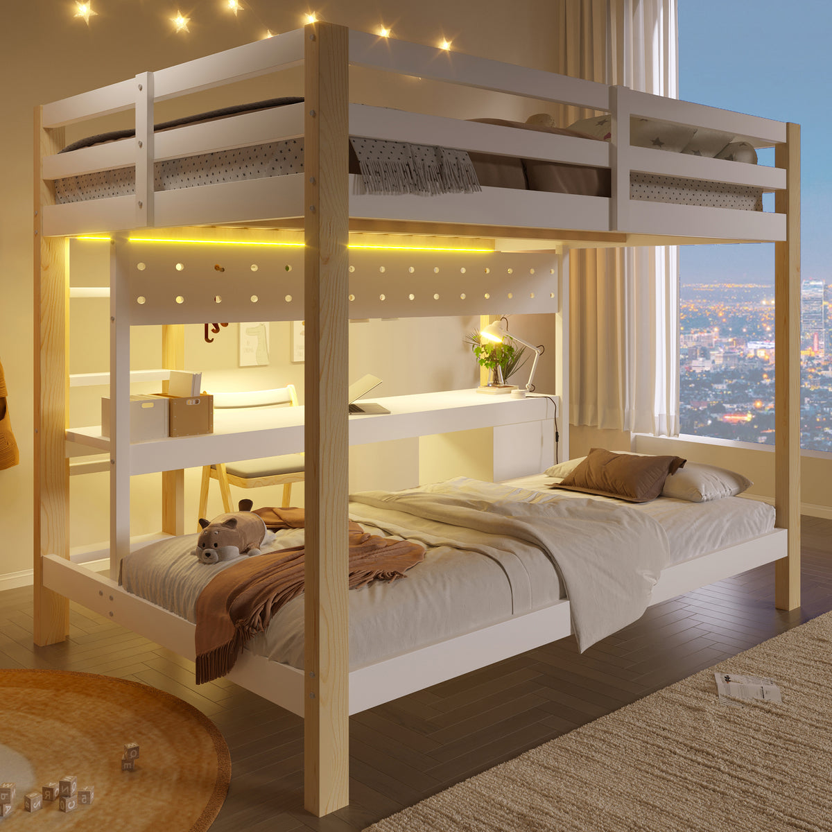 Loft Bed 90x200/140x200 cm with Desk & Drawers, Pine Wood