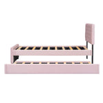 Upholstered Bed 90x200cm with Slatted Base and Rolling Storage, Pink Velvet