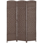 Room Divider, 3-Panel Folding, Weave Pattern, Pinewood, Brown