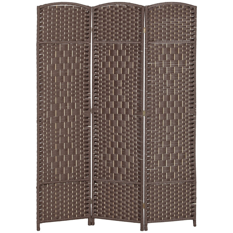 Room Divider, 3-Panel Folding, Weave Pattern, Pinewood, Brown