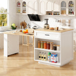 Extendable Bar Table Storage 2 Drawers Side Shelves - White