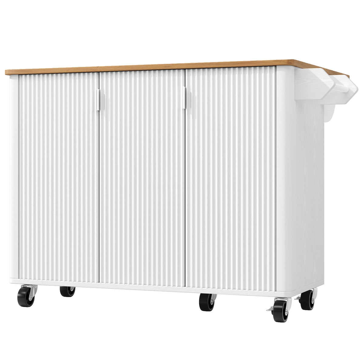 Kitchen Island Trolley Extendable on Wheels Buffet Storage Adjustable Dividers 3 Doors White/Black