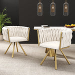 Swivel Dining Chair Set of 2 Metal Legs Luxury - Velvet Beige/Gold