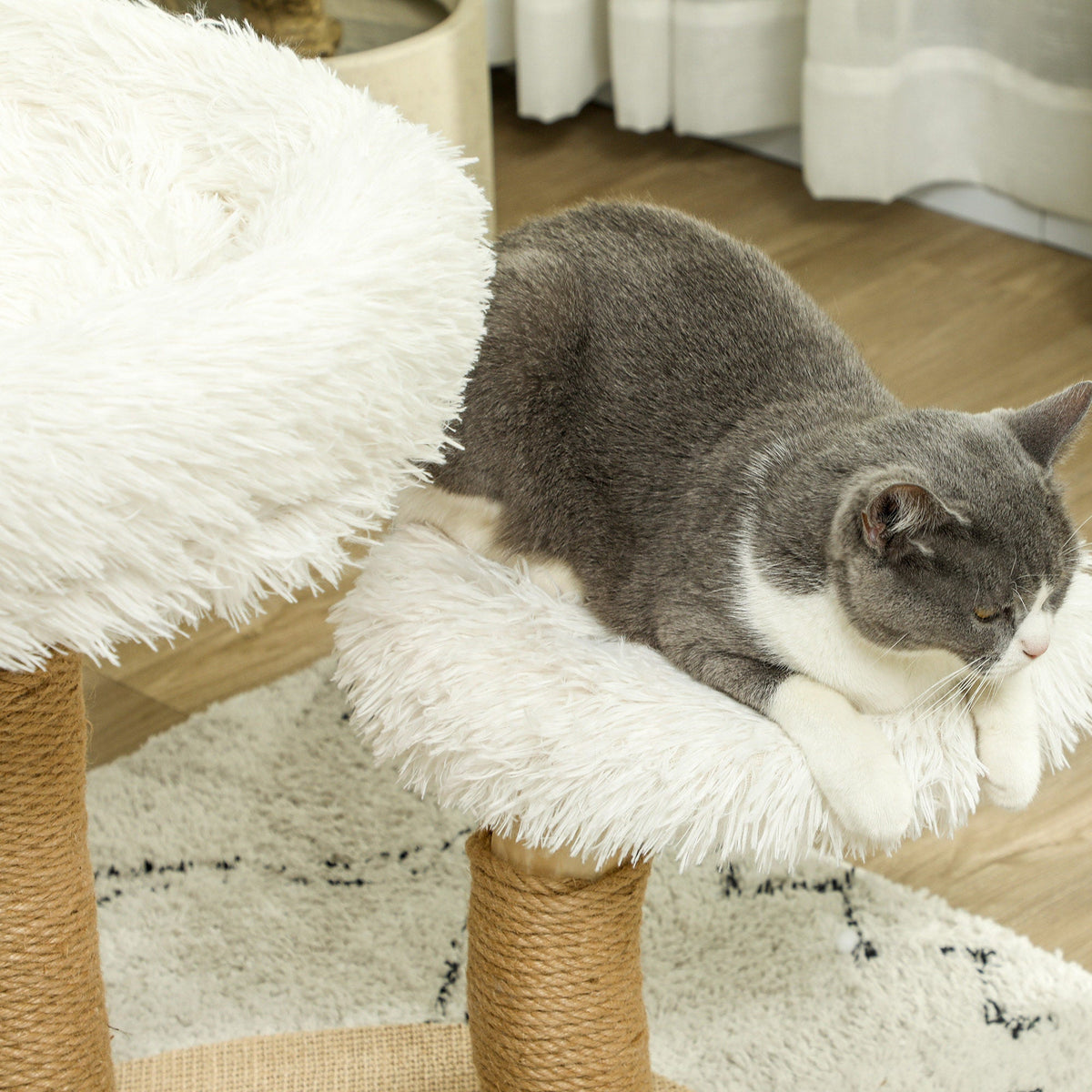 Cat Tree, Play Ball, Beds, Scratching Board, Pearwood White