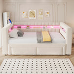 Upholstered Sofa Bed with Pull-Out Bed & Drawers, Beige Velvet