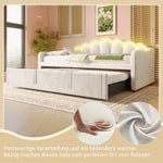 Daybed with Pull-Out Bed & LED Strip, 90x200cm, Beige Velvet