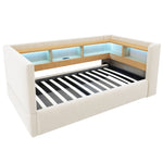 Upholstered Sleeper Sofa 90x190cm with Storage & LED, Beige