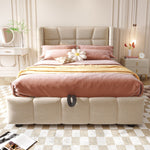 Upholstered Bed with Pneumatic Storage System and Headboard, 90 x 200 cm, Beige Linen