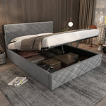 Upholstered Bed with Hydraulic Slatted Frame and Storage, 140x200cm, Grey