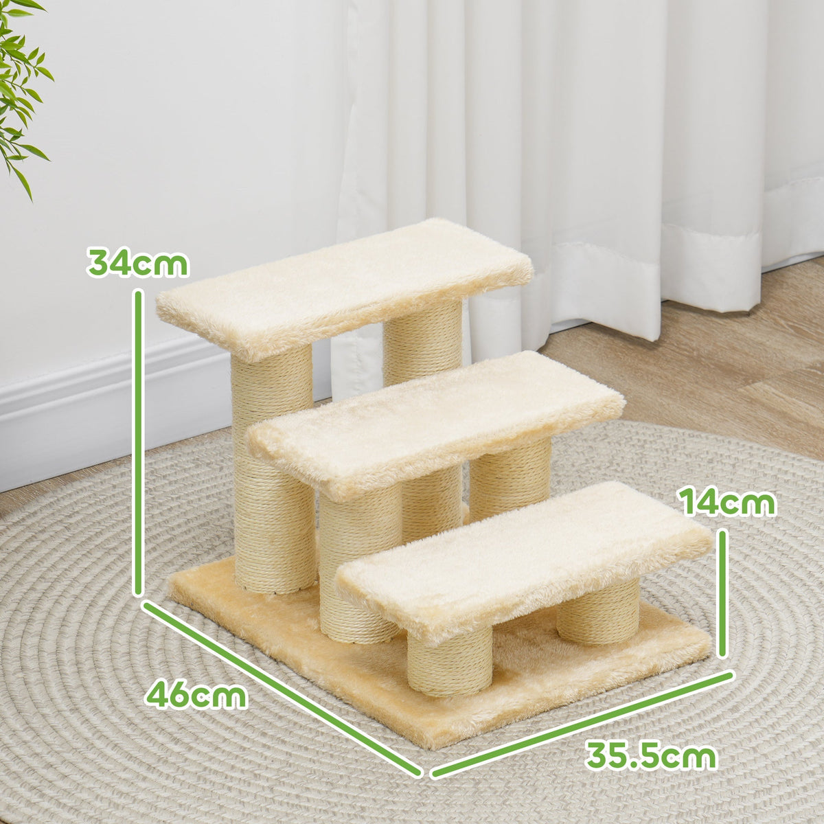 Cat Stairs, 11cm Step Height for Older Pets, Plush Cream