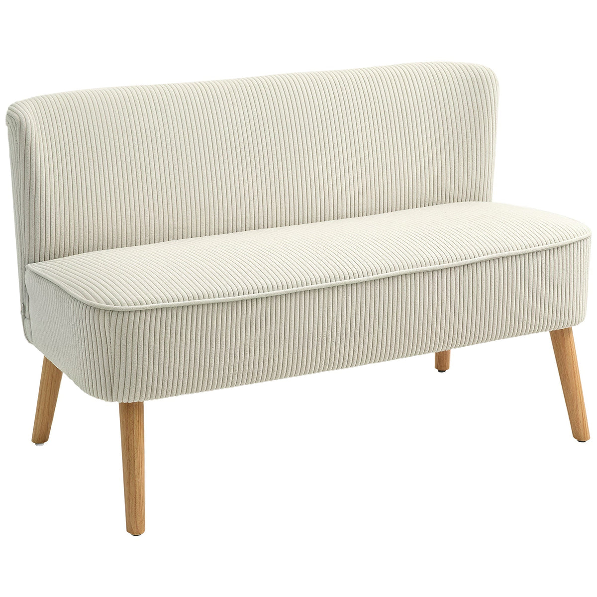 2-Seater Sofa Upholstered Lounge Wooden Legs, Corduroy Cream White