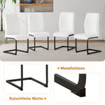 Table Set, Rectangular Dining Table with Storage Shelf and 4 Armchairs, White Faux Leather