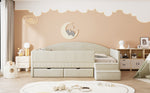 Upholstered Sofa Bed 90x190cm with 2 Drawers, Beige Velvet