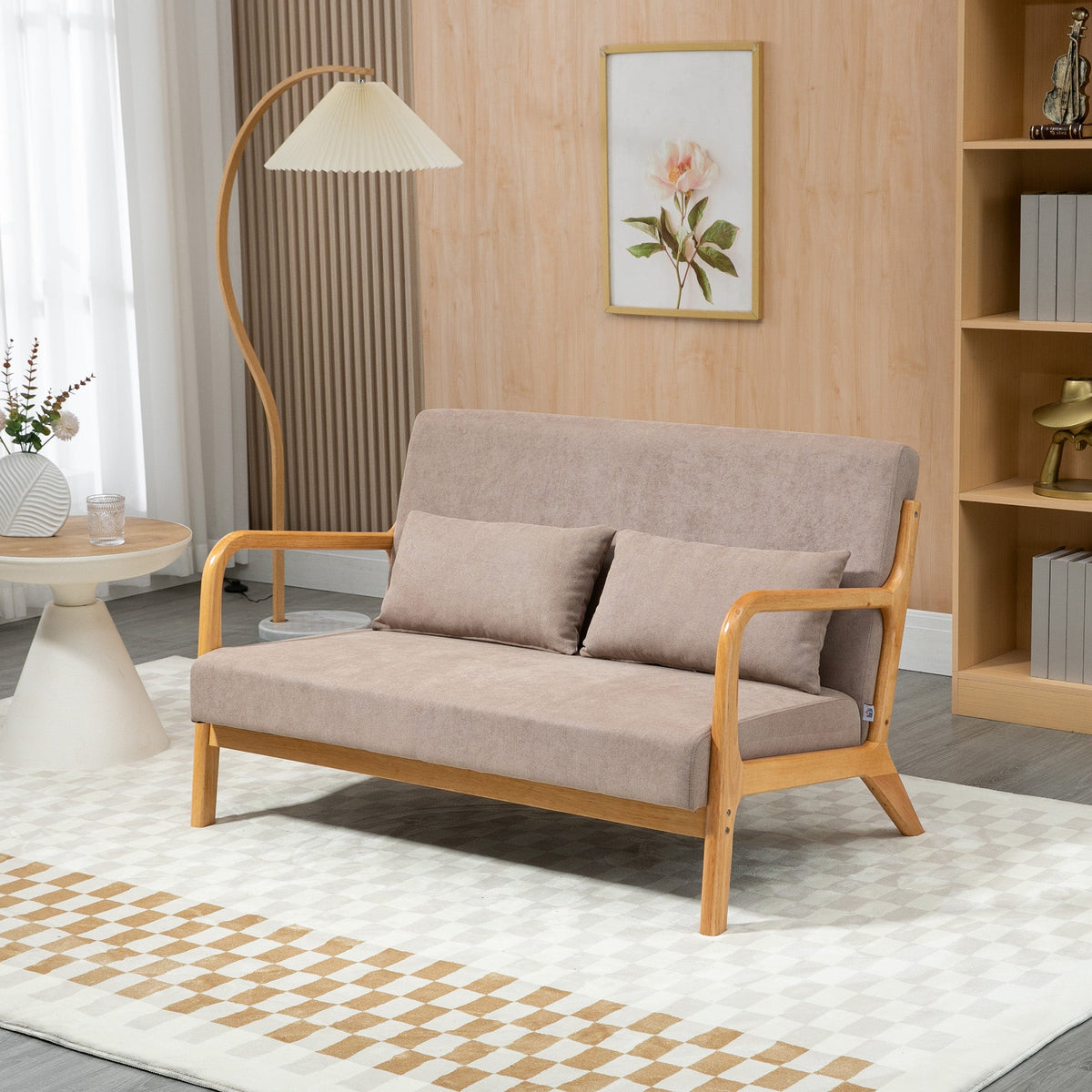 2-Seater Sofa Loveseat, Cushions, Velvet Look, Light Grey