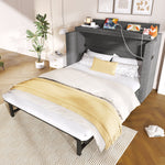 Mobile Murphy Bed with Storage and USB Ports, 140 x 200 cm, Grey Linen