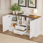 Sideboard 140x40x79.5cm, 2 Doors 2 Drawers, White and Brown Wood Grain