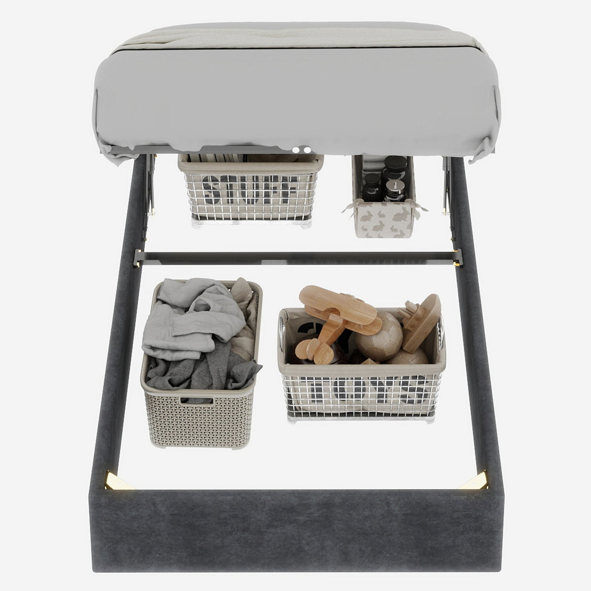 Bed Frame Simple Style 90x200 cm Gas Lift Dutch Velvet Grey