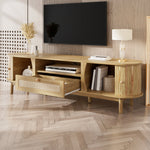 TV Cabinet Rattan Doors Drawers Low Profile - Country Style