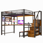 Loft Bed 140x200cm with Desk, LED Light & Storage, Black