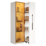 Display Cabinet with Glass Doors, Side Drawers and LED Lighting, White MDF