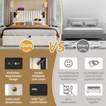 Upholstered Double Bed 180x200 with Storage, Bed Box and USB Reading Light, Beige Cotton