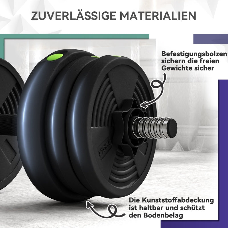 2-in-1 Dumbbell & Barbell Set 20kg Non-slip - Black/Green