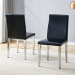 Minimalist Dining Chairs Set of 2, Ergonomic PU Leather and Metal, Black and Silver