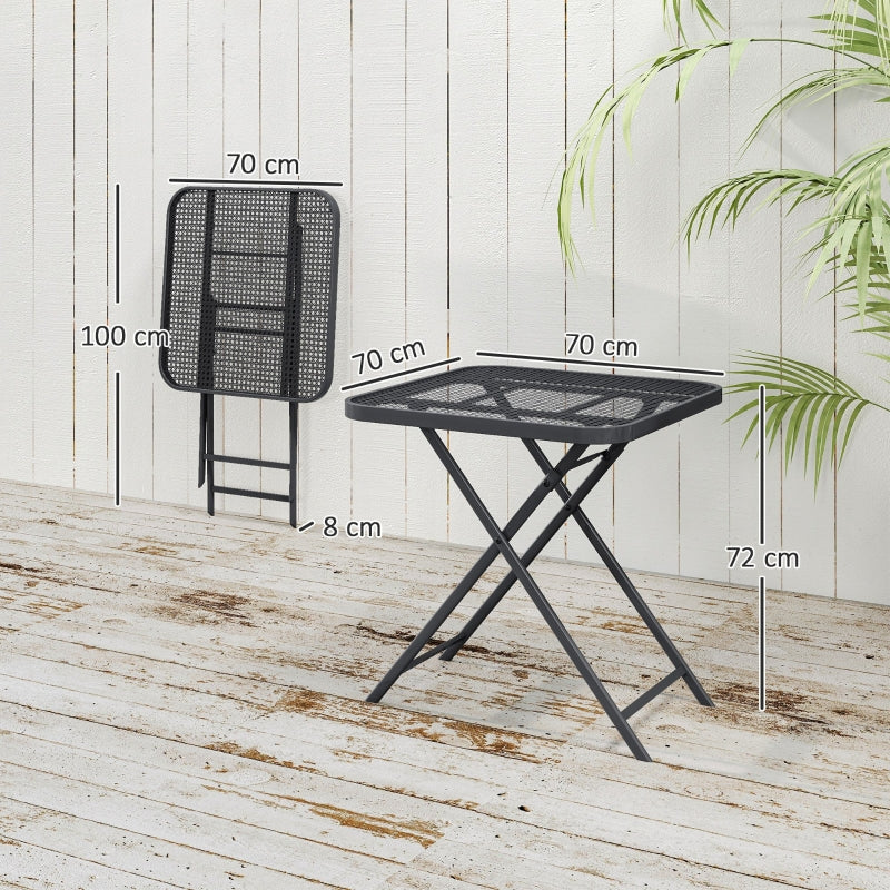 Folding Garden Table 70 x 70 cm, Weatherproof Steel, Black