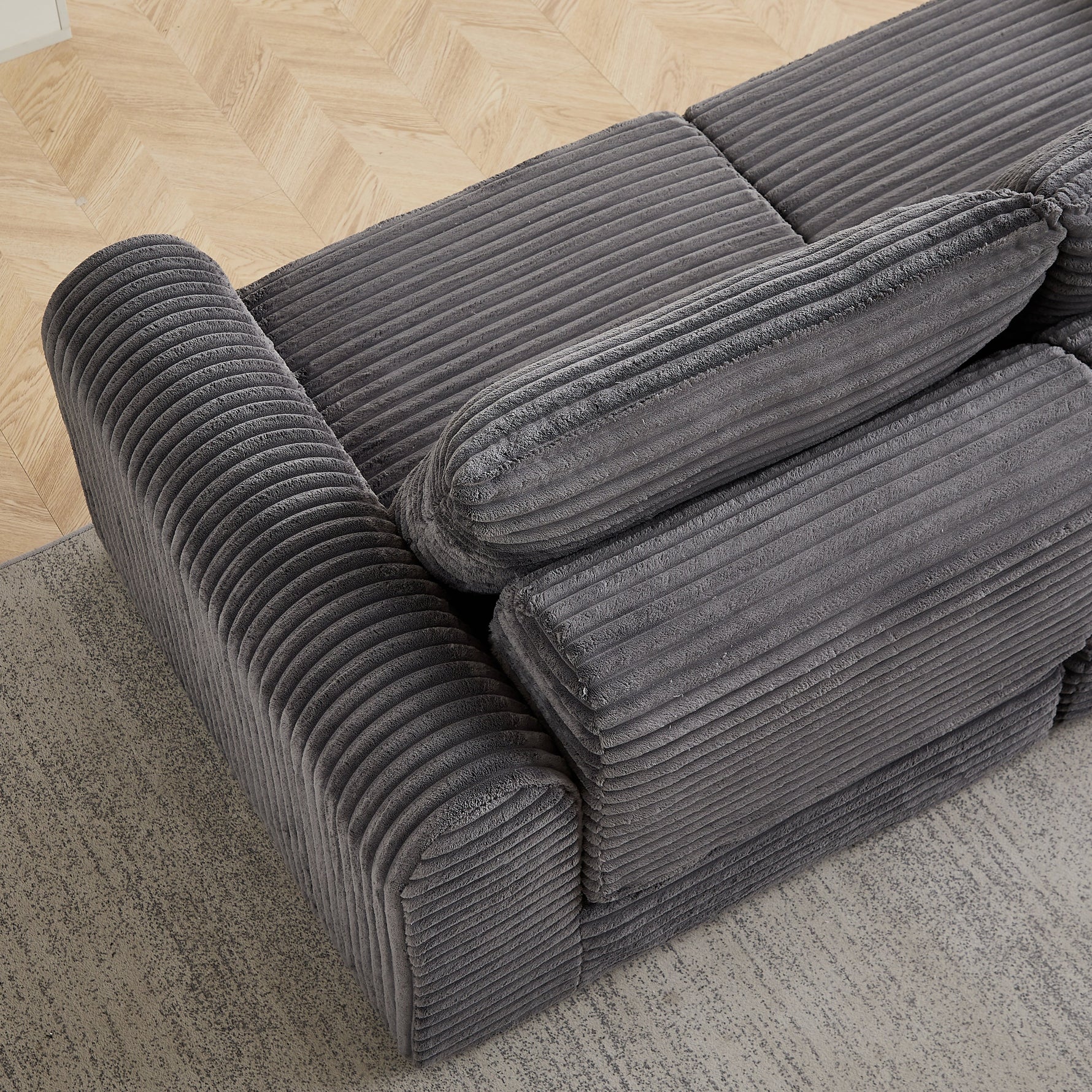 Corduroy 2-in-1 Sofa Bed with Two Pillows and Removable Footstool, Corduroy