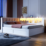 Daybed Frame 140x200cm with LED & Storage, White Pine Wood