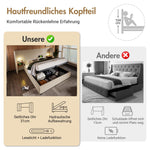 Upholstered Double Bed 160x200, with Bedside Table, Reading Lamp, USB-C, Storage, Solid Wood & Metal Frame, Beige Linen