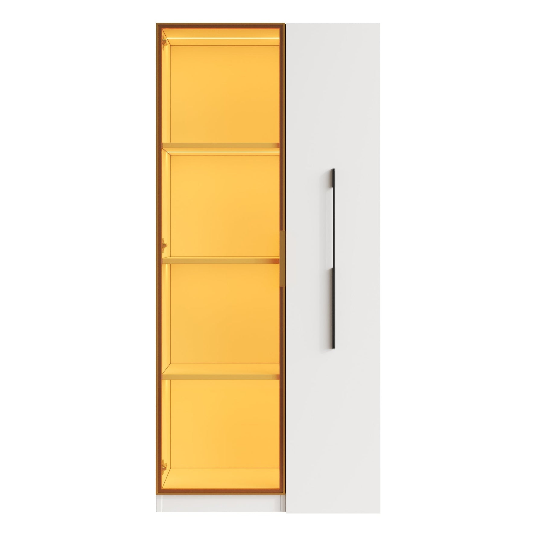 Display Cabinet with Glass Doors, Side Drawers and LED Lighting, White MDF
