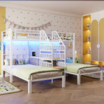 Bunk Bed with LED Lights, Integrated Storage Ladder, USB Ports and Desk, White