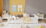 Floor Bed 140x200 cm with Safety Railings - Pine Wood, White
