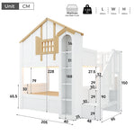 Bunk Bed with Hydraulic Lift & Storage Stairs, Solid Wood White