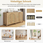 Sideboard, Minimalist with 4 Rattan Doors & Metal Handles, Natural Wood
