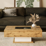 Coffee Table with Color-Changing LED Light, Glass, Two Drawers