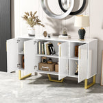 High-gloss Sideboard, 4 Doors, Metal Handles & Legs, White