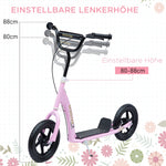 Kids Kick Scooter, 12-inch Wheels, Handbrake & Kickstand, Steel, Pink