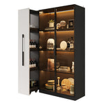Multifunctional Cabinet 110.5x35x160cm LED Glass Door Pull-out Drawer Rolling - White/Black