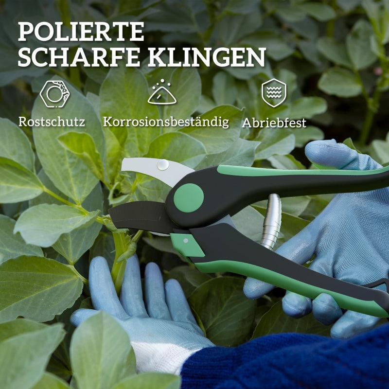 Garden Tool Set 2 Pieces Metal with Pruning Shears Green and Black