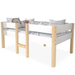 Children's bed with fall protection, 90x200 cm, solid pine wood, white & oak