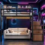 Loft Bed 140x200 with LED Light Strip & Storage, Black