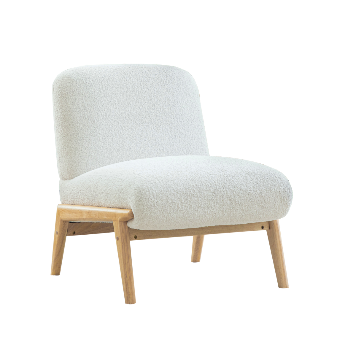 Scandinavian Lounge Chair with Wooden Frame and Soft Chenille Fabric, Ivory