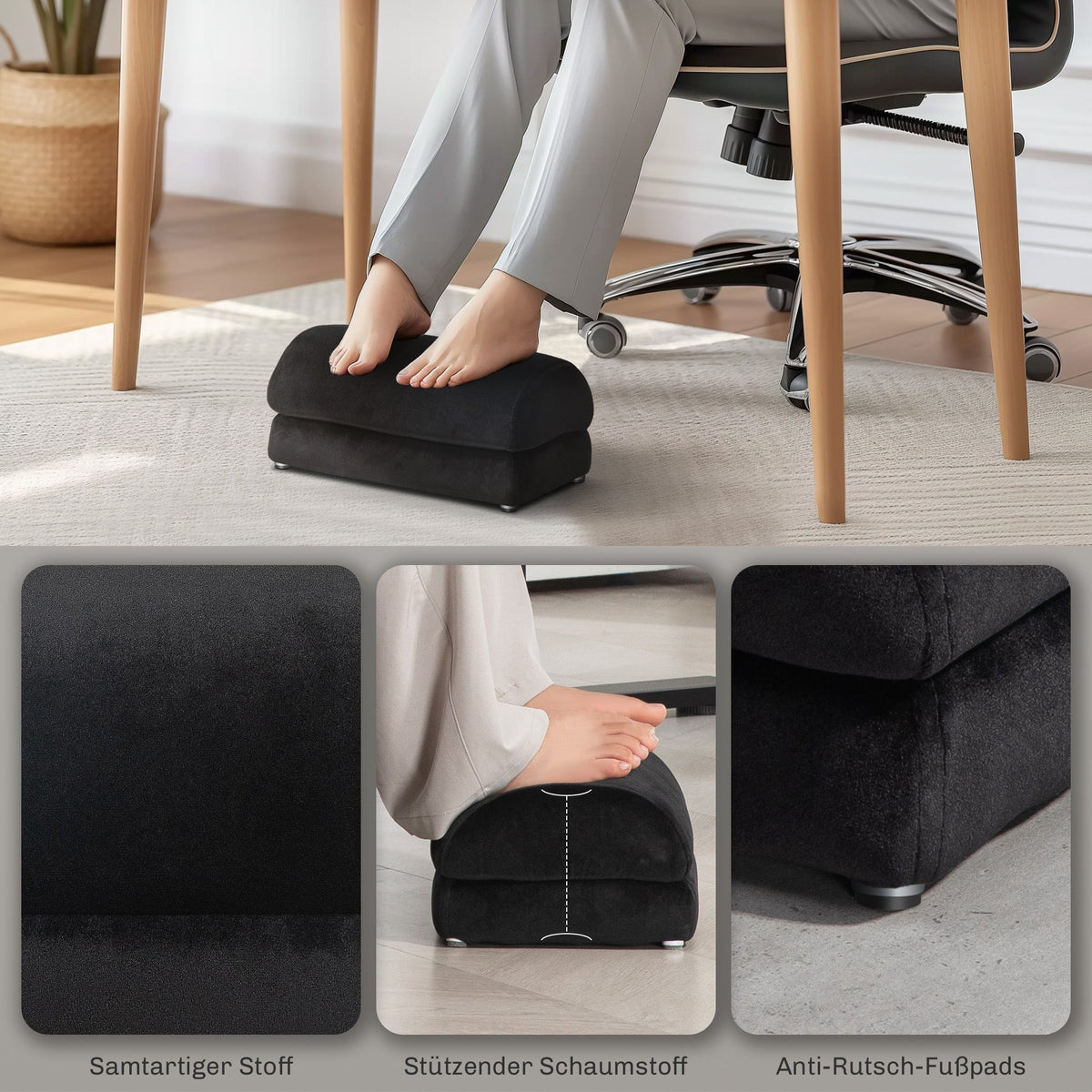 Footrest Desk Footrest, Anti-Slip Pad, Home Office, Velvet Black