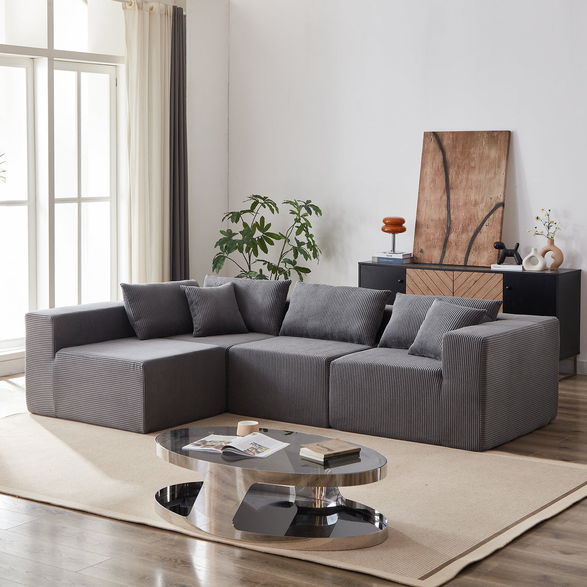 Modular L-Shaped Sectional Sofa 104-Inch 4-Piece - Corduroy