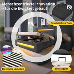 Upholstered Double Bed, 160x200 cm LED Storage with USB-C, Metal Frame, Gray Linen